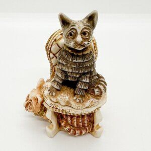 Vtg 2000 Harmony Kingdom Cats Chair Trinket Box Creepy Victorian French Key